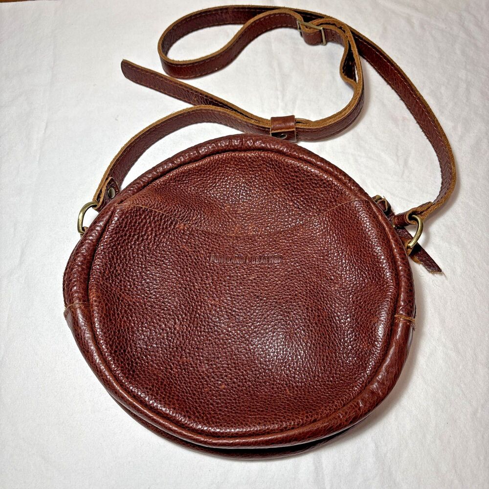 Portland Leather Goods 9” Round Leather Crossbody Bag Carmel Brown